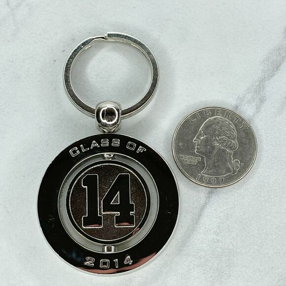Silver Tone Class of 14 2014 Spinning Fidget Spinner Keychain Keyring - Picture 8 of 8